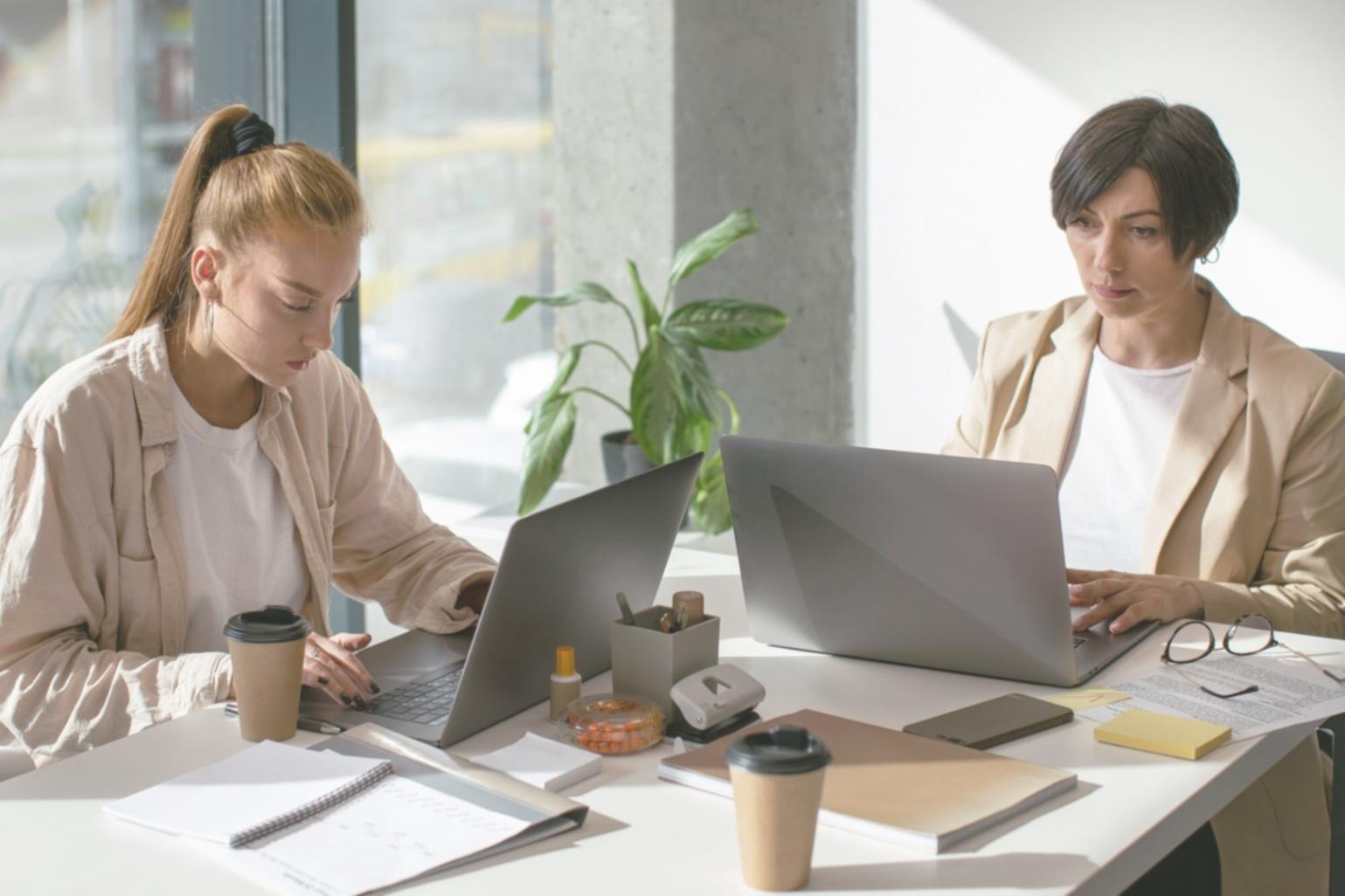 Event planning workspace with budget documents and laptops